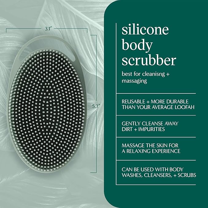 EcoTools Silicone Body Scrubber, for Gentle Cleansing & Exfoliating, 2-in-1 Silicone Scrubber & Body Massager, Hygienic & Durable Bath Accessory, Eco Friendly, Vegan, & Cruelty Free, 1 Count