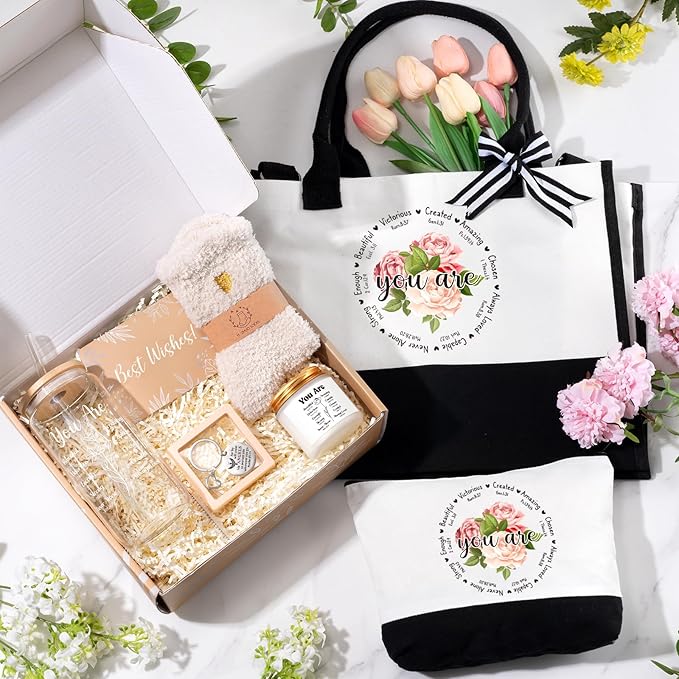 Christian Gifts for Women Faith, Inspirational Religious Gifts for Women, Catholic Spiritual Gift Baskets, Grandma Mom Sisters Best Friends Wife Birthday Christmas Gift Set - Canvas Tote Bag Tumbler