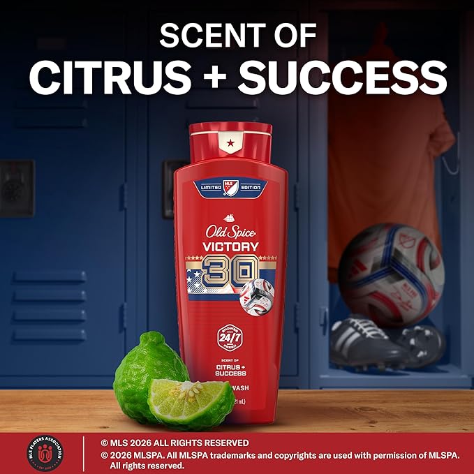 Old Spice Body Wash for Men, MLS Victory, Long Lasting Scent, Freshness that Lasts All Day, Cleanse & Refresh Skin, Limited Edition, Citrus + Success Scent, 21 oz