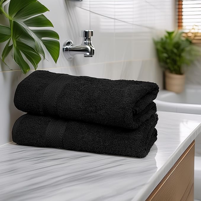 Commercial Bulk Pack of 12 Small Bath Towels – 100% Cotton Terry 24" x 46" – Ideal for Hotels, Salons, Gyms, Spas & Institutional Use – Black