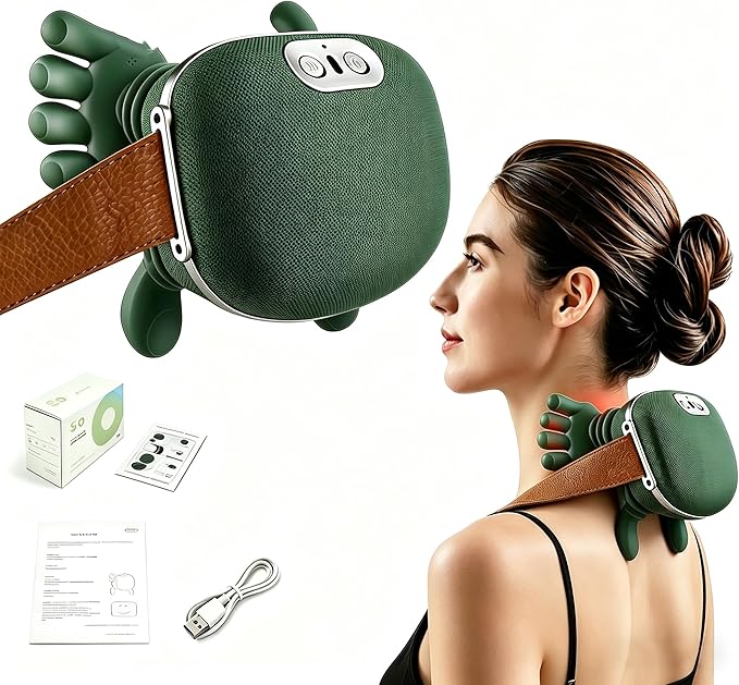 Bionic Hand Neck and Shoulder Massager with Heat, Shiatsu Kneading Trapezius Muscle Massager, Cordless Portable Full Body Massage Device, Gift for Office Workers & Parents