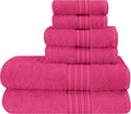 BOUTIQUO 6 Pack Cotton Towel Set, Contains 2 Bath Towels 28x55 inch, 2 Hand Towels 16x24 inch & 2 Wash Coths 12x12 inch, Ideal Everyday use, Ultra Soft Compact & Lightweight - Hot Pink