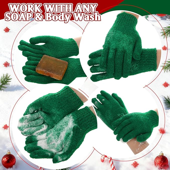 48 Pcs Red and Green Exfoliating Gloves Shower Gloves Bulk Christmas Stocking Stuffing Gifts Double Sided Body Scrub Exfoliate Glove for Women & Men Bath Shower Beauty Spa Massage Scrubber