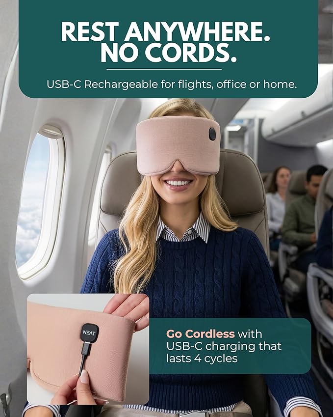 Heated Eye Mask - Cordless Eye Mask for Dry & Tired Eyes - 4 Adjustable Temperature Settings - Rechargeable and Light Blocking, Washable Cover for Cleaning (Sunset Rose)