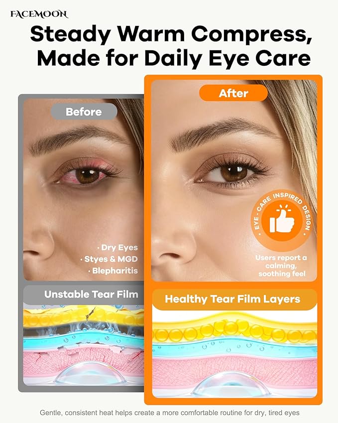 FACEMOON Cordless Heated Eye Mask for Stye & Eye Relief - Rechargeable Warm Compress for Dry Eyes, MGD & Blepharitis - Electric Warming Sleep Mask with Natural Flaxseed Heating (Pink)