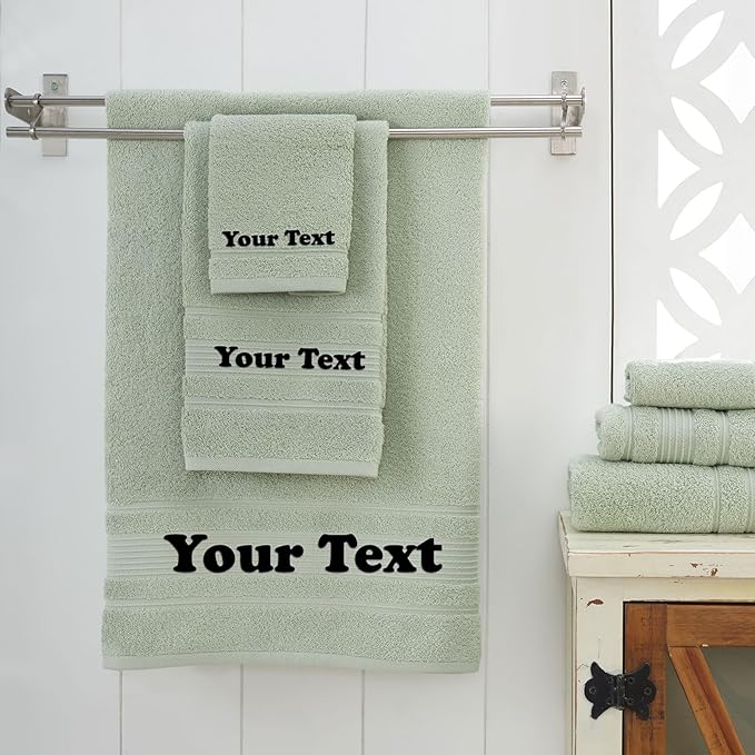 Personalize Your Towels with Custom Embroidery: Names, Monograms, and Initials. Perfect For Kids, Adults, Pool, Travel, Gifts, 3-Piece Towel Set; 1 Bath Towel, 1 Hand Towel, and 1 Wash Cloth - Green