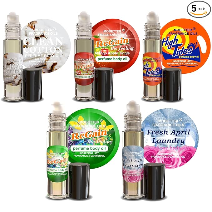 MOBETTER FRAGRANCE OILS Unisex Perfume Body Oil Bundle - Set of 5 | Roll-On, Long Lasting, Travel Friendly, Alcohol-Free