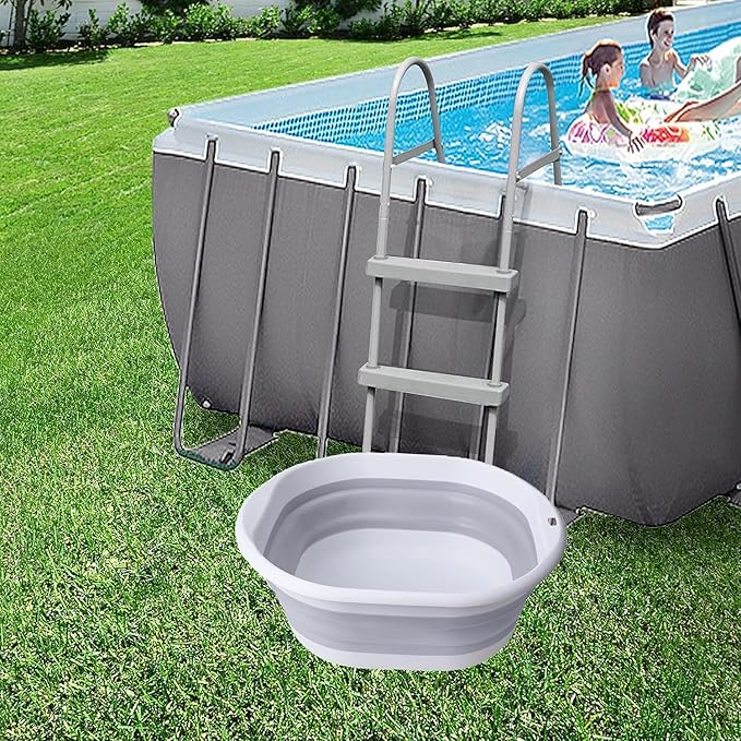 Portable Pool Foot Bath,Collapsible Pool Foot Wash Basin Tub,Foot Bath Basin for Above Ground Swimming Pools Accessories(Gray Baths)
