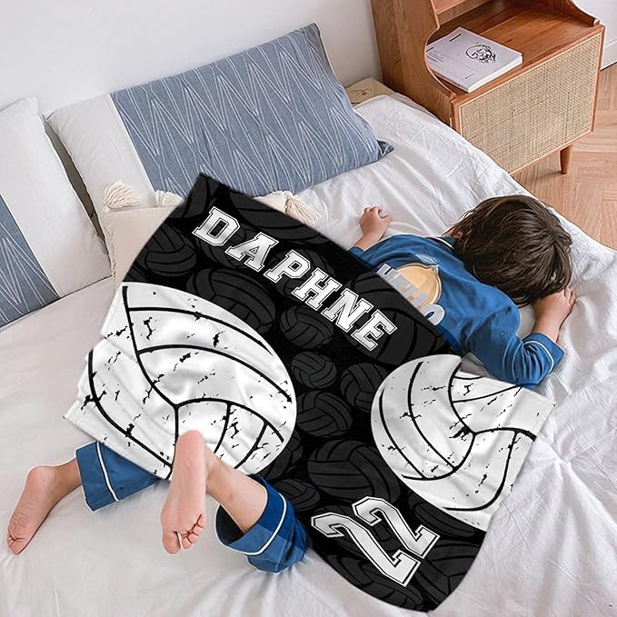 Custom Volleyball Blanket, Personalized Volleyball Blanket, Customized Sport Throw with Name Text for Boy, Girl, Men, Women, Volleyballs Gift for Athlete, Coach, Team, 60"x50" Soft Throw Blanket