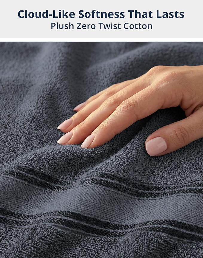 LANE LINEN Luxury Bath Towels Set - 6 Piece, 100% Cotton, Quick Dry, Soft & Absorbent, Zero Twist - 2 Bath Towels, 2 Hand Towels, 2 Washcloths - Cool Grey