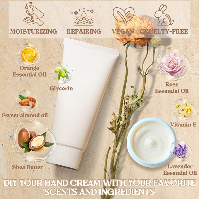 DIY Hand Cream Making Kit, JCOOS Handcream For Dry Hands, hand Lotion with Shea Butter, Almond Oil, Essential Oils Natural Whipped Shea Butter Body Butter Making Kit Valentine's Day gift for Women