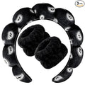 Zkptops Spa Headband for Washing Face Wristband Set Sponge Makeup SkincareVelvet Fabric Bubble Soft Get Ready Hairbands for Women Puffy Headwear Non Slip Thick Thin Hair Accessory (Black Nuts)