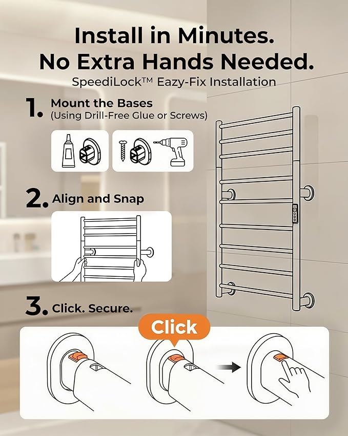 Foldable Heated Towel Rack, Dual-Zone Electric Towel Warmer Rack with Timer, GFCI Plug-in or Hardwired, Wall-Mounted, Drill-Free Installation, Matte White, CA3-900X550-Standard-MW