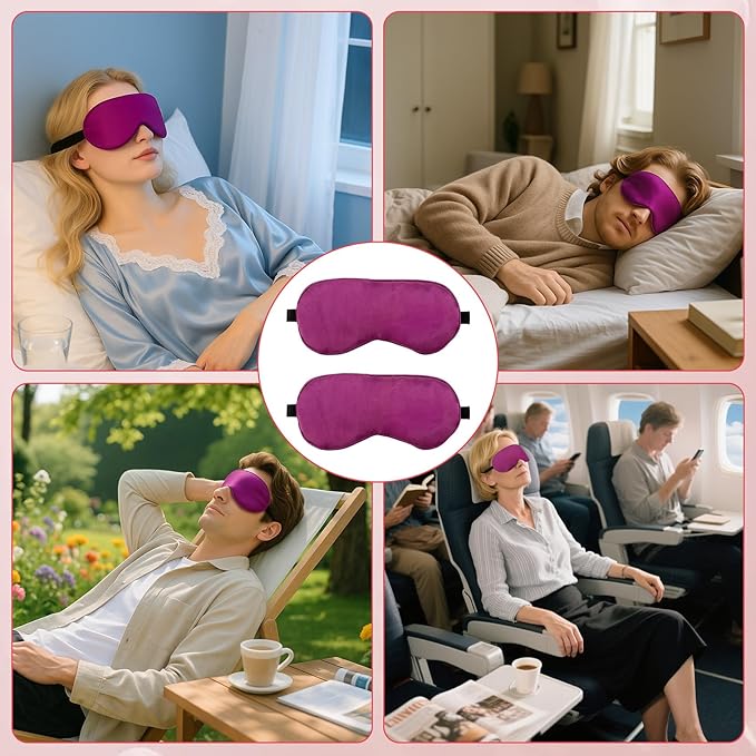 2 PCS Purple Satin Sleep Masks, Adjustable Silk Eye Mask for Sleeping, Eye Sleep Shade Cover, Blind Folds Soft Breathable Blindfold for Play Party Games Airplane Travel Essentials Cover Gifts