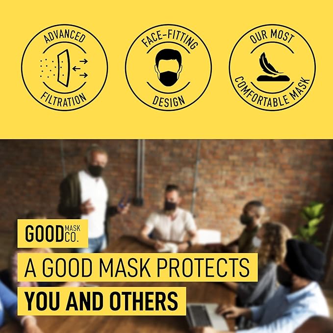 Good Mask Co. Good Comfort KN95 Face Mask, Disposable KN95 Face Mask, Folding, Filter Efficiency 95%, Comfortable Face Masks, Bulk Face Masks (10 Pack of Masks, Black)
