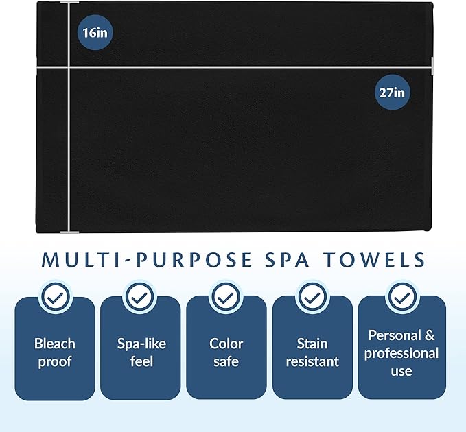 Black Bleach Proof Towels Set, 48 Pack 100% Cotton 16" X 27" Color Safe, Stain Resistant, Quick Drying Towels for Beauty, Hair and Nail Salon, Gym, Spa and Home Hair Care