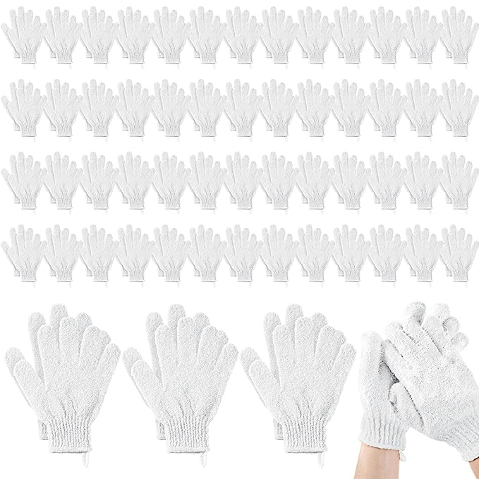 Didaey 104 Pcs Exfoliating Glove Bulk Shower Gloves with Hanging Loop Exfoliating Body Scrubber Dead Skin Remover for Body Bath Beauty Spa Massage Scrubs Men Women Bathing(White)