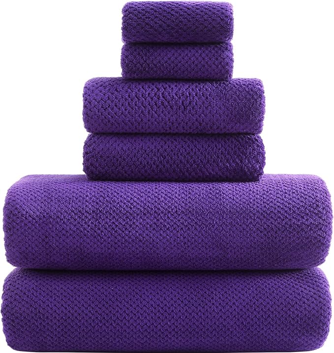 YTYC 29x59 Inch Bath Towels Set of 6 Large, Super Soft Lint Free Lightweight Microfiber Shower Towels for Bathroom 80% Polyester (Violet Purple, 6 Piece)