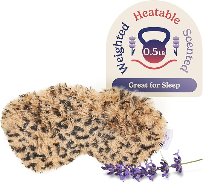 warmies Microwavable Eye Mask for Warmth & Comfort - Heating & Cooling Compress for Calming Relaxation - Weighted & Heated Eye Mask with Scented Lavender for Sleeping - Leopard