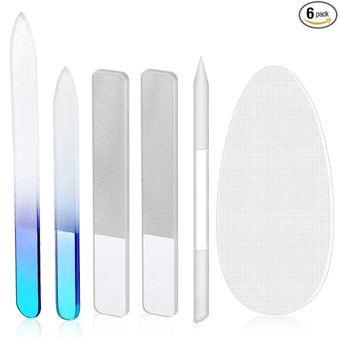 6 Pcs Glass Nail File and Nail Shiner Set Manicure Pedicure Glass File Buffer Cuticle Trimmer Nano Finger Nano Foot Scrubber Callus Remover Foot Care Pedicure Fingernails Toenail