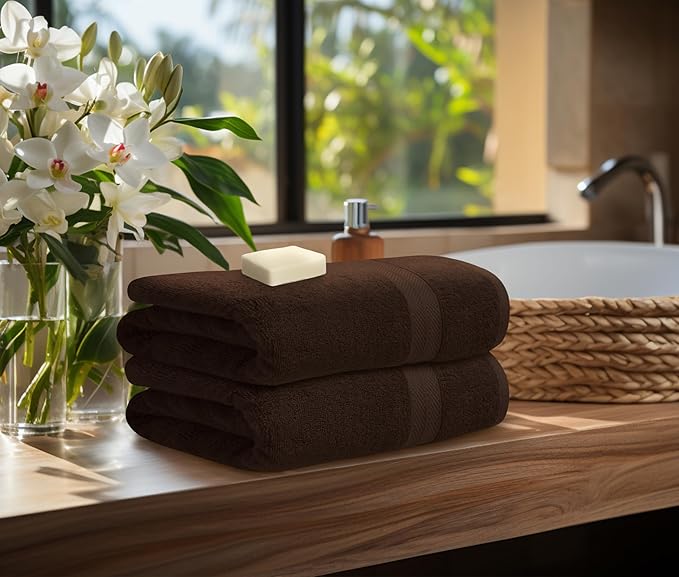 Avalon Towels Luxury 8 Piece Chocolate Towels Set, 2 Bath Towels, 2 Hand Towels and 4 Washcloths, 600 GSM 100% Ring Spun Cotton Highly Absorbent Chocolate Bathroom Towels, Ideal for Hotel, Spa and Gym