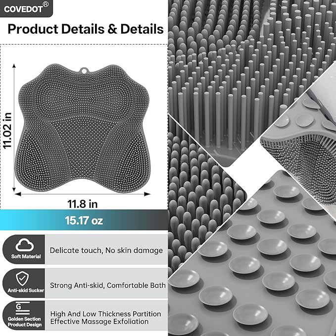 Dual-Sided Silicone Shower Foot Scrubber Mat – Foot Scrubber in Shower for Deep Cleaning & Exfoliation | Wall-Mounted Shower Foot Scrubber Mat & Back Cleaner for Men and Women(Pink, Standard)
