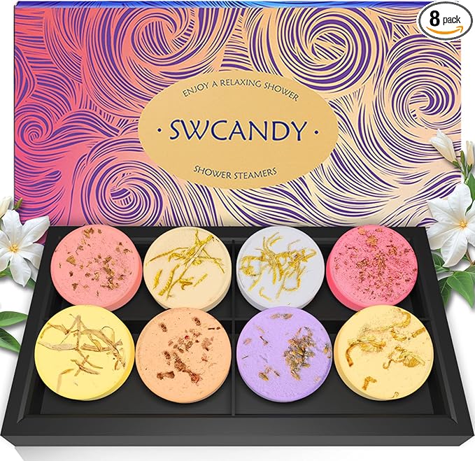 Shower Steamers Aromatherapy SWCANDY 8 Pack Mothers Day Gifts for Mom - Wife, Daughter, Grandma, Women, Sister and Teen Girls Natural Essential Oils Home Spa Self Care Stress Relief Relaxation