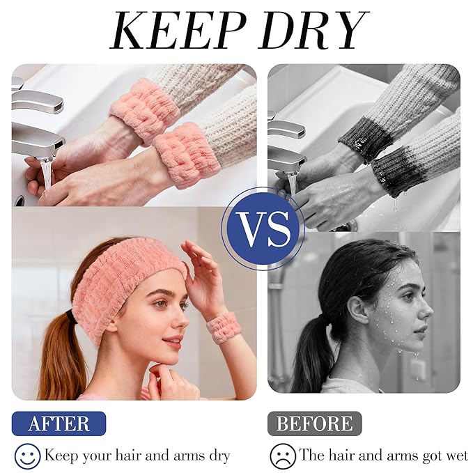 DiyJibb 9 Pcs Spa Headband for Washing Face,Skincare Headband and Wristband Set,Women Teen Girls Facial Hairbands for Washing Face, Makeup, Sports, Yoga (dark blue + beige + orange red)
