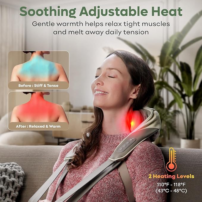 adomii Electric Neck and Back Massager, Heat Function Deep Tissue Cordless Neck Massager Relax Muscles, 4D Kneading Heated Massage Shoulder Massager Gift Ideas for Dad Mom Friends