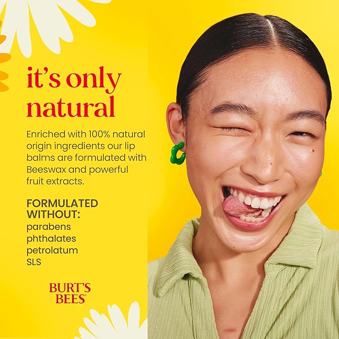Burt's Bees Lip Balm - Original Beeswax, Cucumber Mint, Watermelon & Sweet Mandarin, With Responsibly Sourced Beeswax, Tint-Free, Natural Origin Treatment, 4 Tubes, 0.15 oz. (Pack of 12)