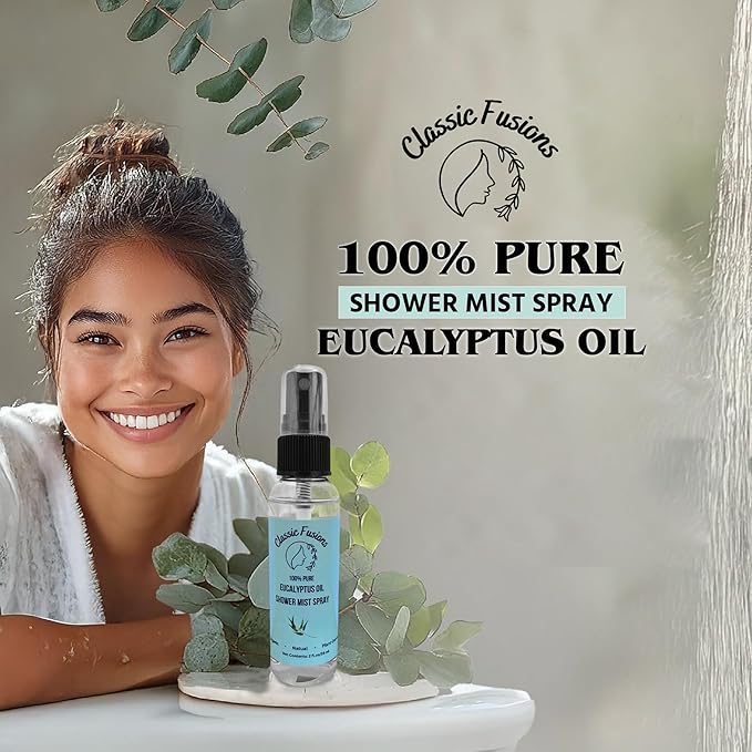 100% Pure Eucalyptus Oil Shower Spray – 2oz Natural Mist for Refreshing Scent, Relaxation & Invigoration – No Harsh Chemicals, Perfect for Shower, Steam Room & Linen Freshener