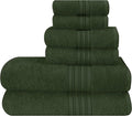 BOUTIQUO 6 Pack Cotton Towel Set, Contains 2 Bath Towels 28x55 inch, 2 Hand Towels 16x24 inch & 2 Wash Coths 12x12 inch, Ideal Everyday use, Ultra Soft Compact & Lightweight - Olive Green