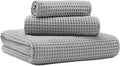 MICROFI New Microfiber Waffle Bath Towels, 3 Pieces, Oversized, Soft, Absorbent, Fast Drying, Lint Free, Includes Bath, Face and Hand Towels 430 GSM (Silver)