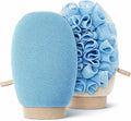 2-in-1 Exfoliating Glove for Self Tan Removal & Daily Shower, Dual-Sided Korean Body Scrubber Mitt with Loofah Sponge, Dead Skin Remover for KP, Ingrown Hair & Smooth Skin