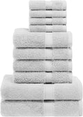 Superior Egyptian Cotton Pile 10 Piece Towel Set, Includes 2 Bath, 4 Hand, 4 Face Towels/ Washcloths, Ultra Soft Luxury Towels, Thick Plush Essentials, Guest Bath, Spa, Hotel Bathroom, Silver