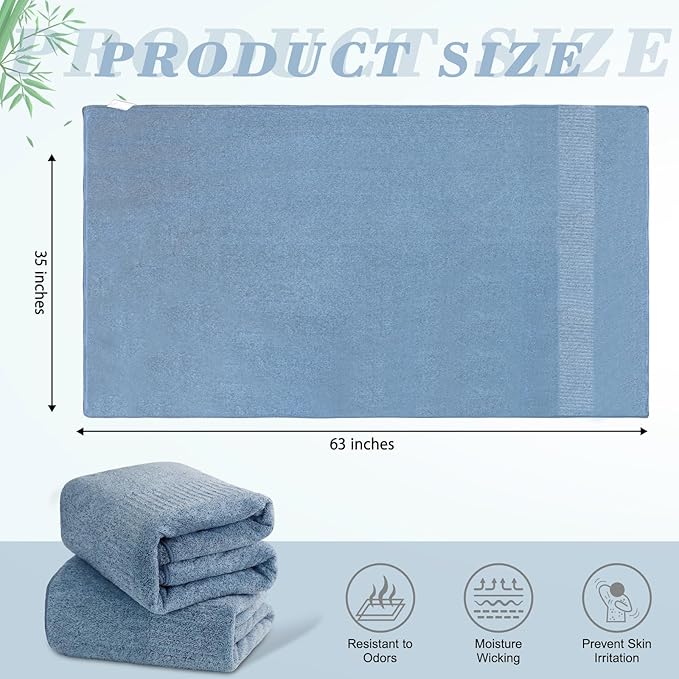 SEISSO Bath Towels,Extra Absorbent & Quick Drying Towels for Bathroom,Fibre Large Bath Towel,Super Soft Multipurpose Use for Fitness,Spa,Sports Towels,Yoga Towel (Light Blue, 2 Piece Bath Sheet)