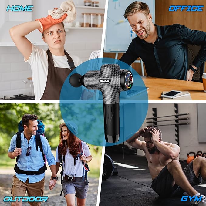 TOLOCO Massage Gun, Back Massager 10 Replacement Head for Pain Relief Deep Tissue, Percussion Massage Guns 7 Speed Level Super Quiet Electric Massager Mothers Day Gifts, Carbon