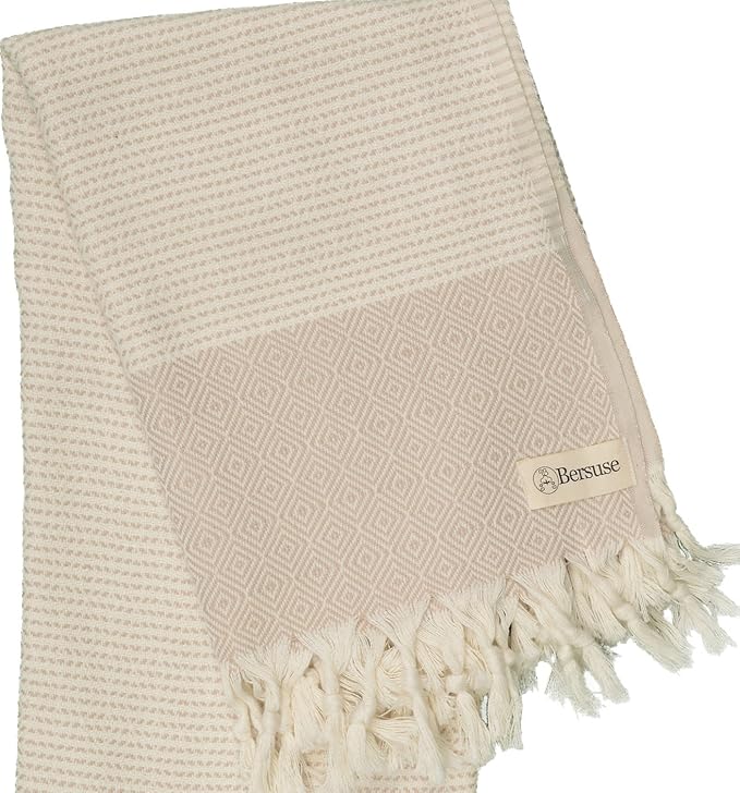 Bersuse 100% Cotton Hierapolis XL Throw Blanket for Couch - 100% Cotton Lightweight Durable Throw Blanket, Big Blanket for Sensitive Skin, Decorative and Versatile - 60x95 Inches, Beige
