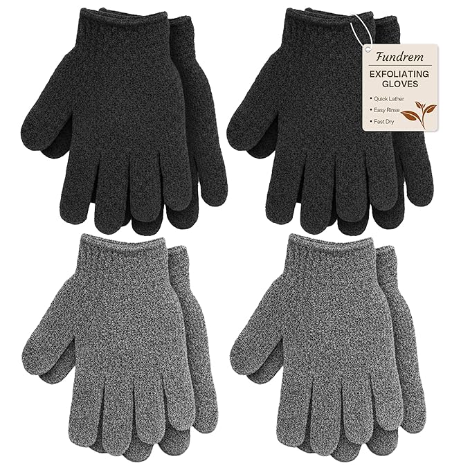 4 Pairs Exfoliating Gloves for Shower, Shower Gloves, Body Scrubber, Korean Exfoliating Mitt Body Scrubber, Microfiber Bath Gloves, Exfoliate Sponge Loofah Wash, Shower Scrubber
