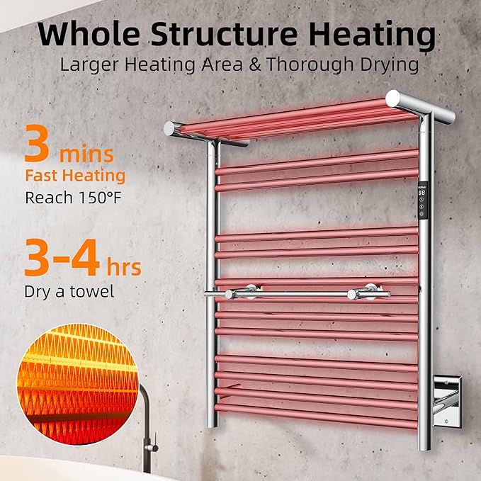 P&Dlusir Heated Towel Warmer with Top Shelf, Heated Towel Rack for Bathroom, H 27.56" x W 23.62", Wall Mounted Towel Warmer Rack, Hard-Wired/Plug-in, Polished