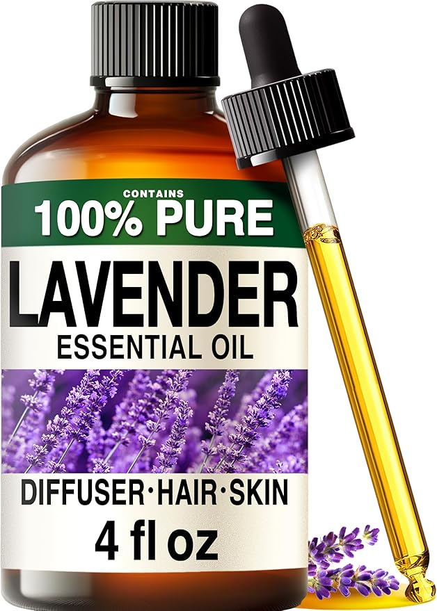 100% Pure Lavender Oil - 4 Fl Oz Lavender Essential Oil for Hair, Skin, Diffuser, Aromatherapy & DIY Soap Making Scent