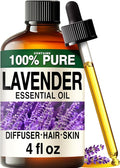 100% Pure Lavender Oil - 4 Fl Oz Lavender Essential Oil for Hair, Skin, Diffuser, Aromatherapy & DIY Soap Making Scent