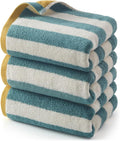 REDKISS 3-Pack Green Hand Towels for Bathroom - 12 x 28 Inches 100% Cotton Towels, Ultra Soft and Highly Absorbent Striped Hand Towel for Bath, Gym, Hotel, Kitchen and Spa