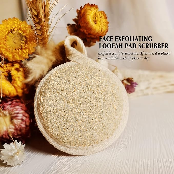 YIQINGJIE Natural Loofah Exfoliating Face Scrubber (4Pack), Facial Scrubber Loofa Pads,Clean Blackheads Without Hurting The Skin, Luffa for Women and Men,Brown