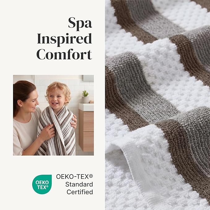 Modern Threads Pax 6-Piece Reversible Yarn Dyed Jacquard Towel Set - Bath Towels, Hand Towels, & Washcloths - Super Absorbent & Quick Dry - 100% Combed Cotton, Khaki