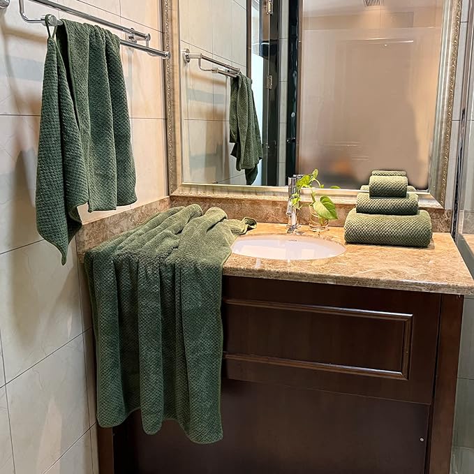 YTYC 29x59 Inch Bath Towels Set of 6 Large, Super Soft Lint Free Lightweight Microfiber Shower Towels for Bathroom 80% Polyester (Olive Green, 6 Piece)