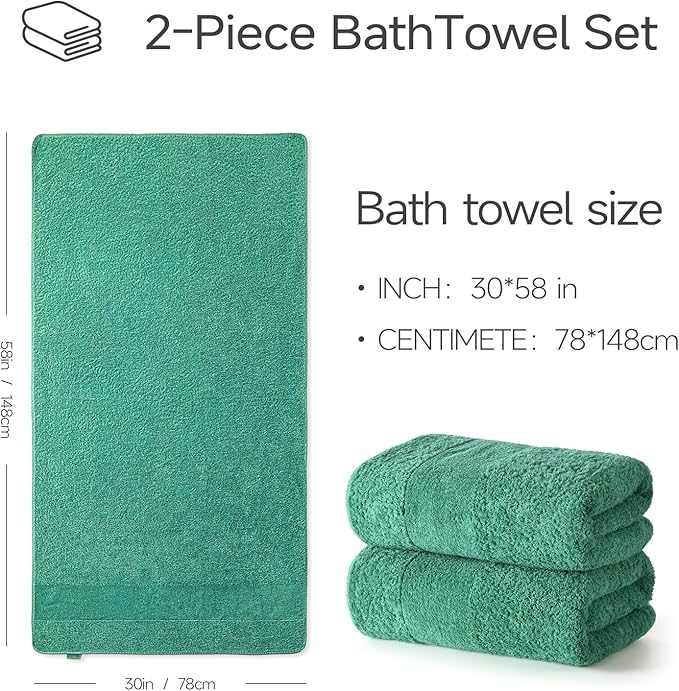 REDKISS Towels 2 Pack Luxury Extra Large Bath Towels Set 30 x 58 Inches – 100% Cotton, Ultra Soft Highly Absorbent & Quick Dry Towels for Bathroom, Gym, Hotel, Spa, Aurora Green