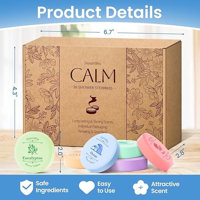 Shower Steamers 30 PCS with Individually Wrapped, Shower Bombs for Women with 6 Rich Scents, Rose Peppermint Citrus Eucalyptus Ocean Lavender, Mother's Day Valentines Birthday Present for Mom Wife Men