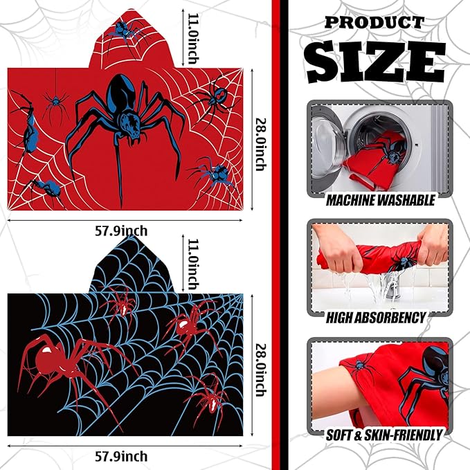 Peryiter 2 Pcs Spider Beach Towel Quick Dry Towels Swimming Bath Shower Pool Travel Trips Vacations Absorbent Soft Beach Blanket(Bright Spider, 50 x 30 Inches)