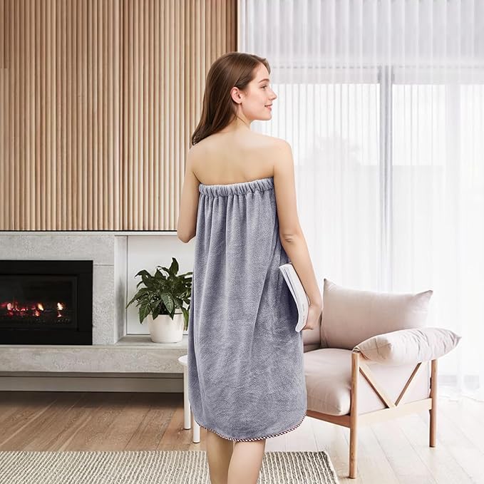 GOSCHE Towel Wrap for Women, Adjustable Shower Wrap Towel with Home Hotel Bath Towel Nightgown for Sauna Beach Pool Gym Travel - Gray XL